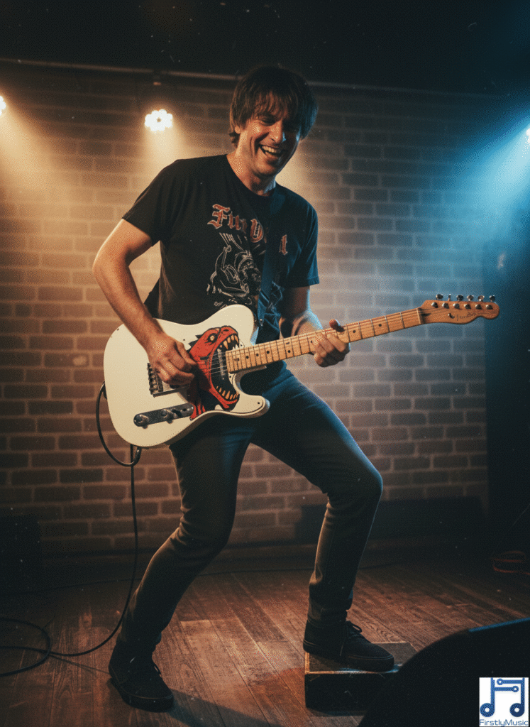 5_monstre_guitare_blanc_personnage1 guitariste homme guitare Telecaster blanche pickguard étendu forme monstre