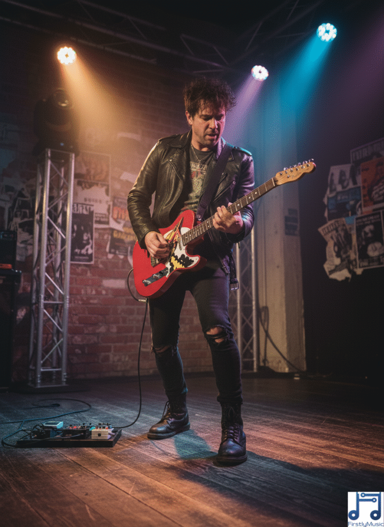 5_space_guitare_rouge_personnage guitariste homme guitare Telecaster rouge pickguard étendu forme vaisseau spatial
